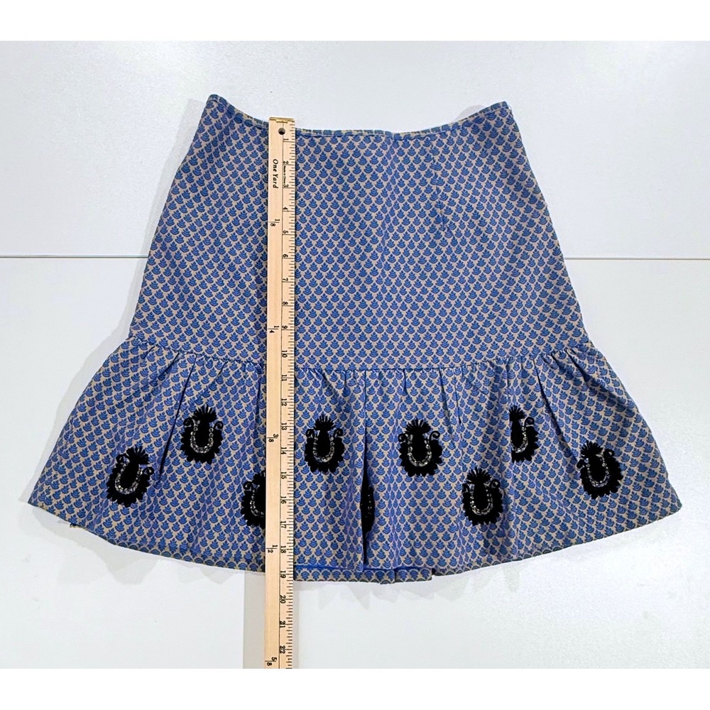 Anthropologie Leifsdottir Cateline Blue Jacquard Beaded Skirt Size 4 W426 - Picture 10 of 11